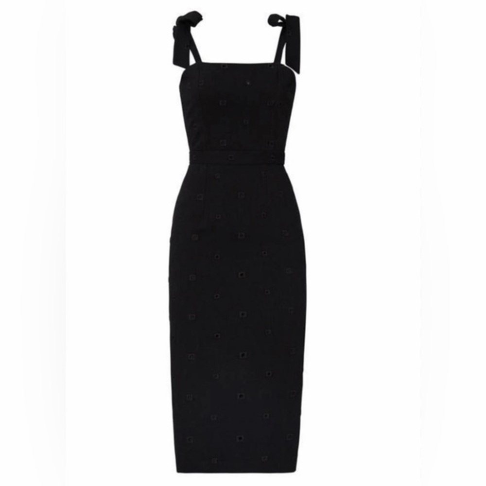Hunter Bell Size 2 • Eyelet Sheath Black Tie Strap Embroidered Dress.